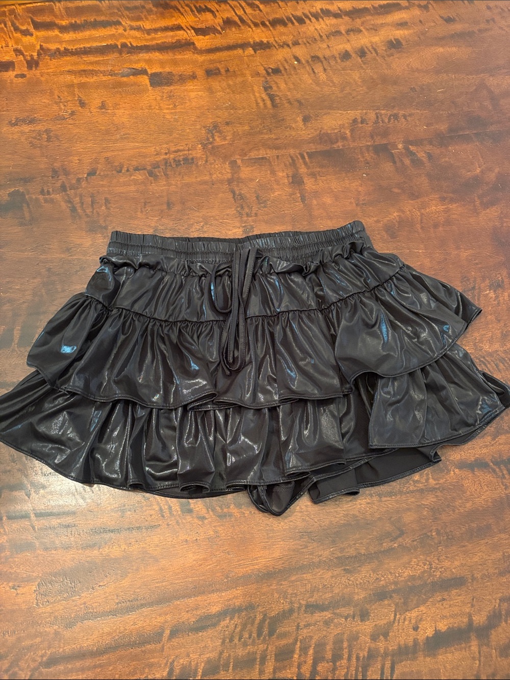 Day + Moon Black Tiered Ruffle Midi Skirt with built in shorts